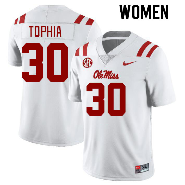 Women #30 Nagari Tophia Ole Miss Rebels College Football Jerseys Stitched-White